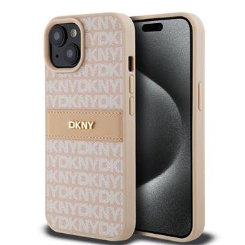 Луксозен калъф DKNY PU Leather Repeat Pattern Tonal Stripe Case за iPhone 15 - Pink