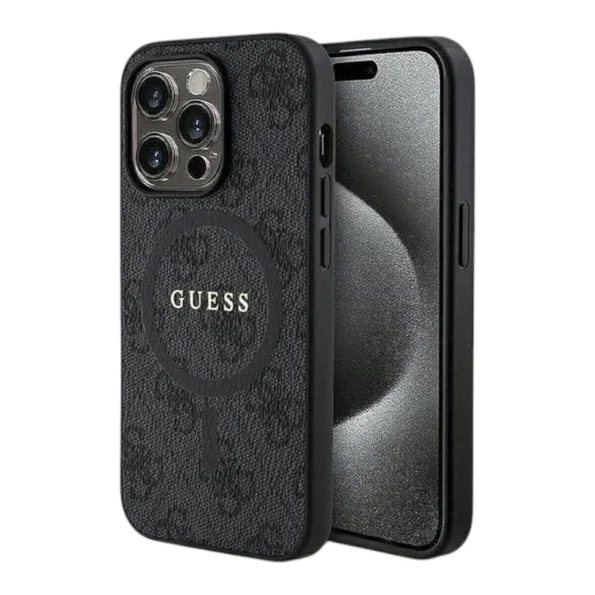 Калъф Guess за iPhone 15 Pro Max 6.7 Inch 4G Collection Кожа, Метално лого, черен