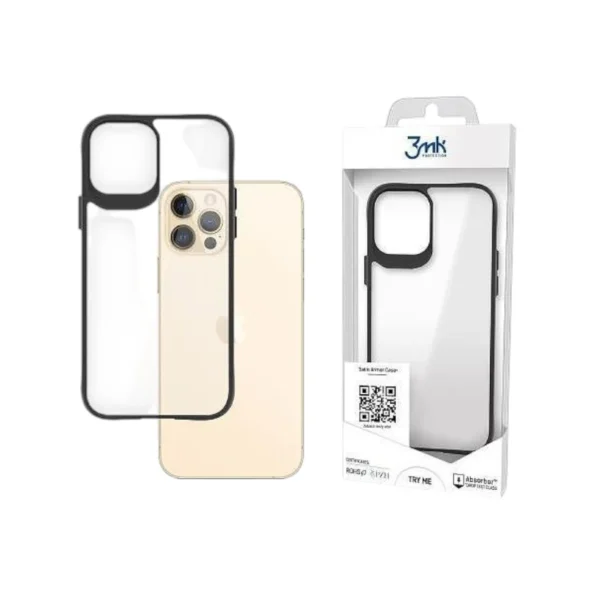 Хибриден удароустойчив кейс 3MK SatinArmor за iPhone 12 Pro Max, Черен-прозрачен
