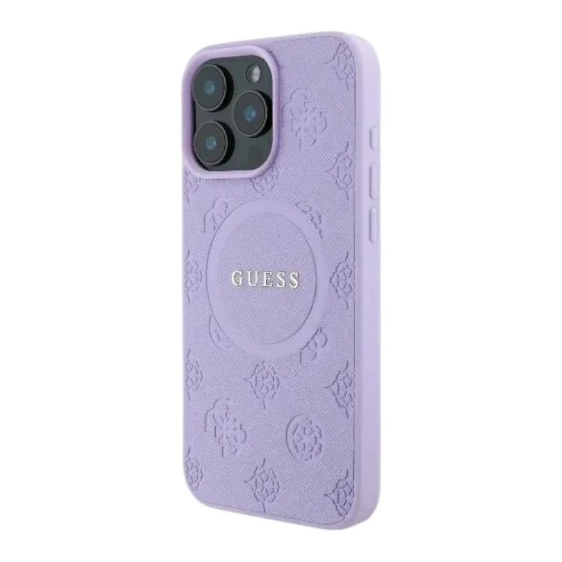Калъф Guess Apple iPhone 16 Pro Max твърд калъф Saffiano Peony Classic Logo MagSafe лилав