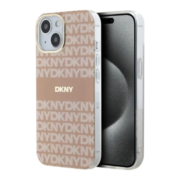 Калъф Magsafe DKNY PC/TPU с повторение на тонални ивици за iPhone 15 розов