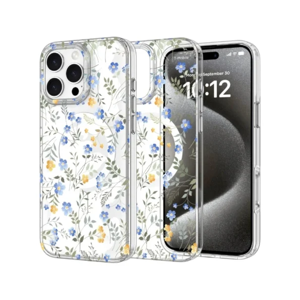 Калъф за iPhone 16 pro с MagSafe Tech-Protect MagMood, прозрачен с цветя