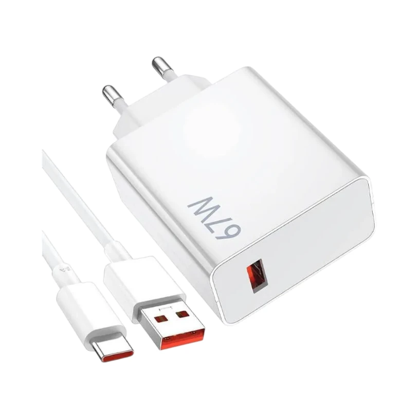 Оригинално бързо зарядно Xiaomi 67W с кабел Type-C, Бяло