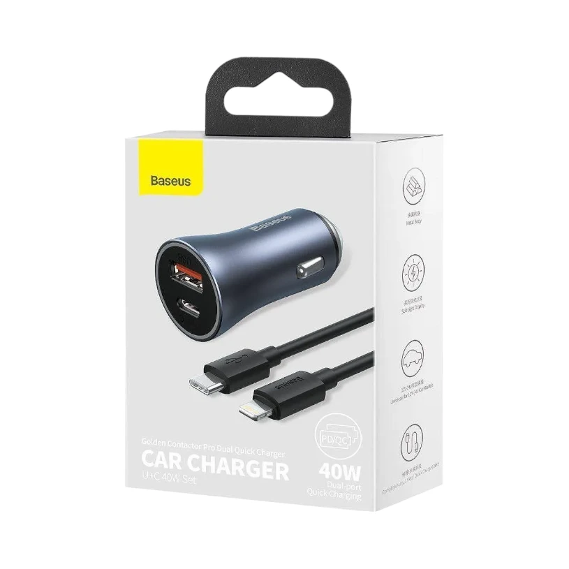 Зарядно за кола Baseus USB + Кабел USB C 40W - Image 2